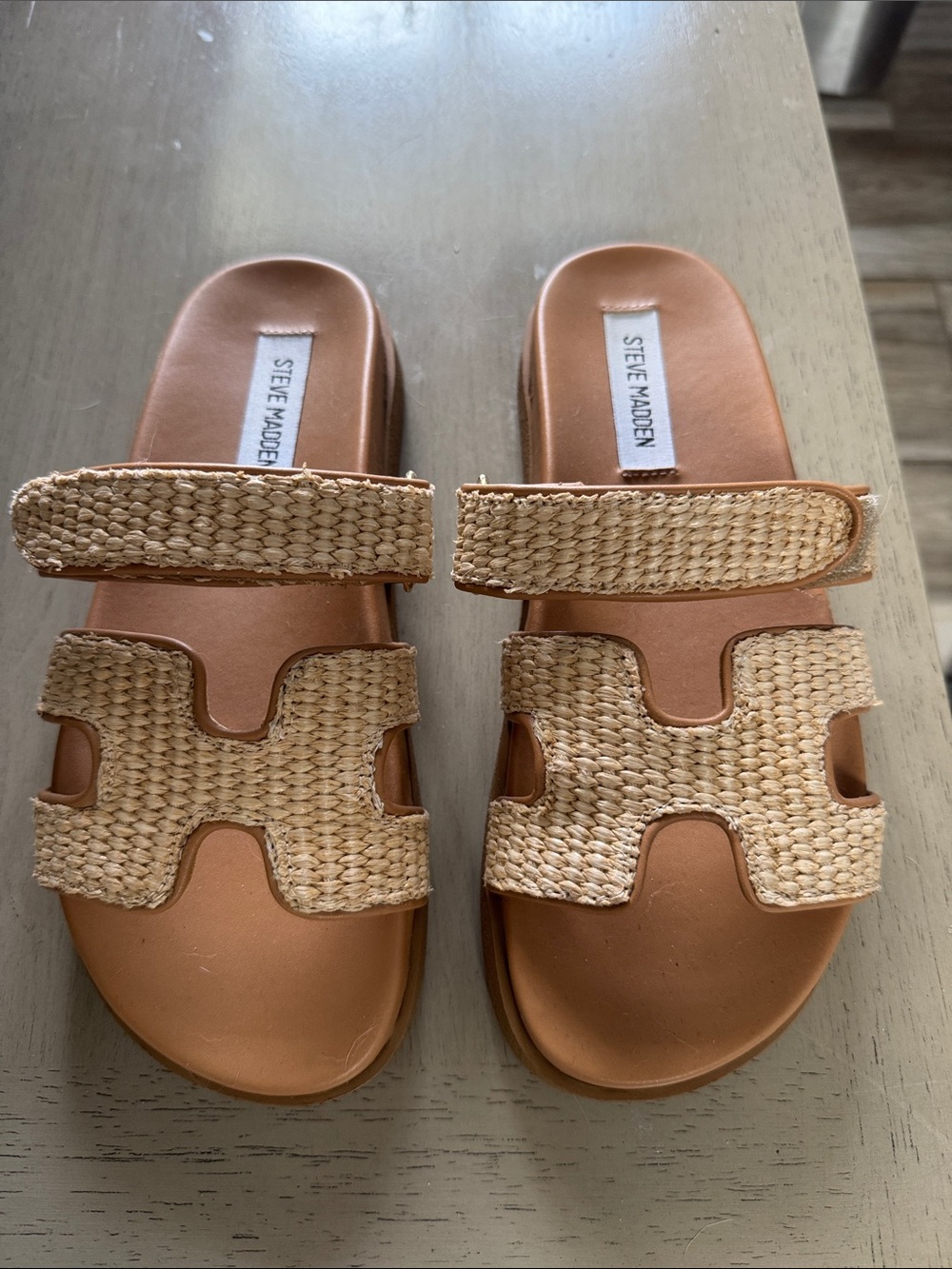 Steve Madden Tan Woven Double-strap Slide Sandals